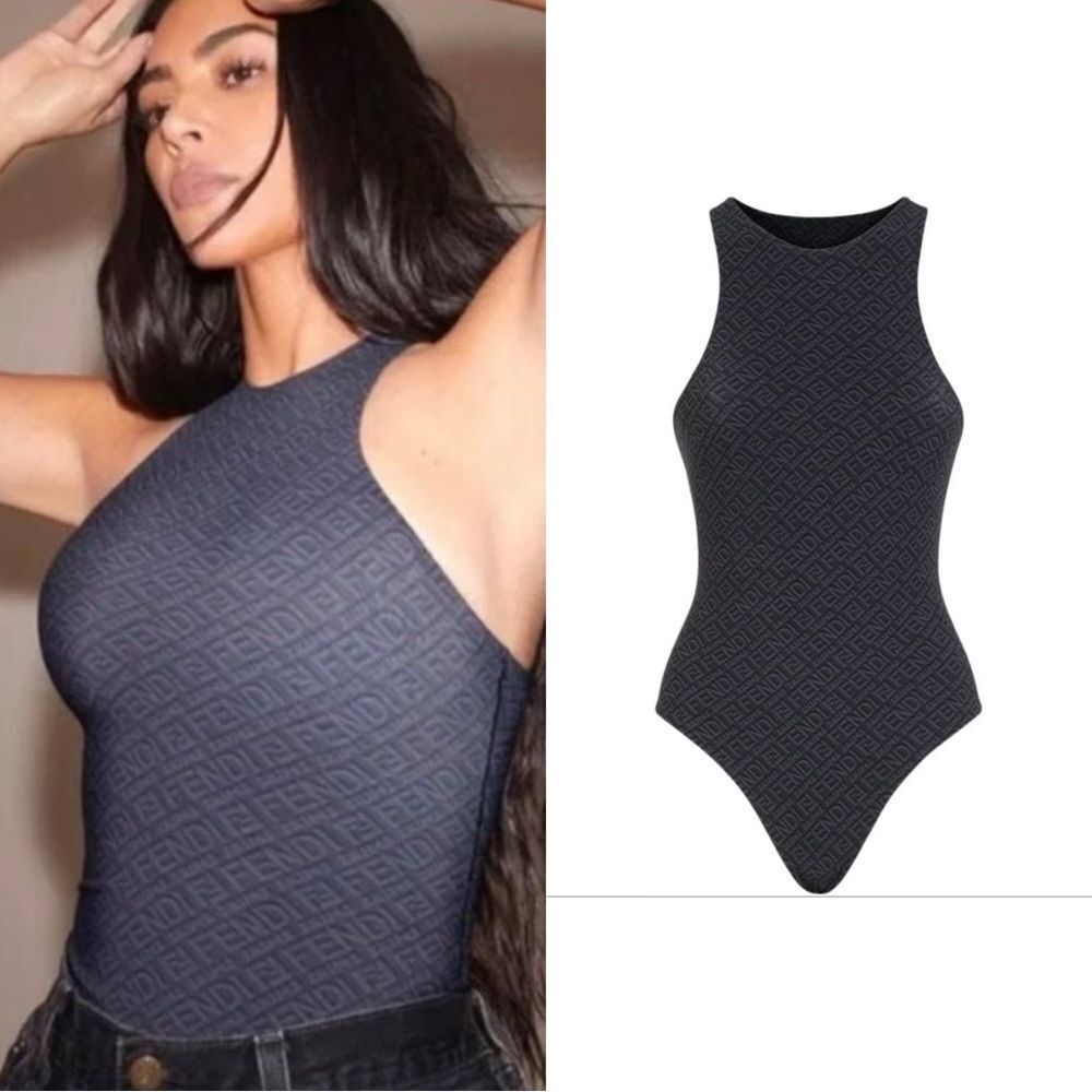 Fendi Skims high neck logo bodysuit in black